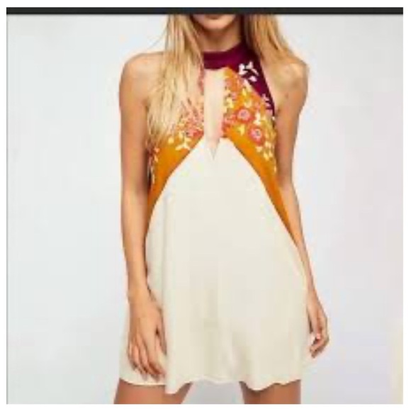 Free People XS Tan and Red Asymmetrical Ruched Tank Top - Picture 1 of 3